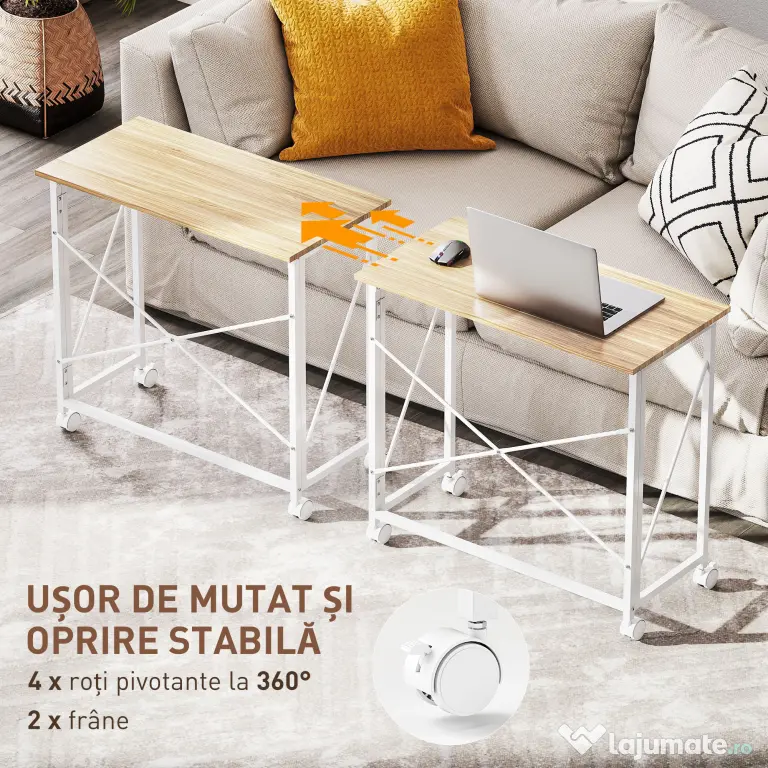 HOMCOM Masă pliabilă de 80 cm pe roți - Ton natural | Aosom Romania