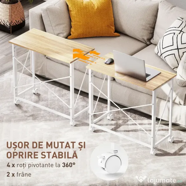 HOMCOM Masă pliabilă de 80 cm pe roți - Ton natural | Aosom Romania