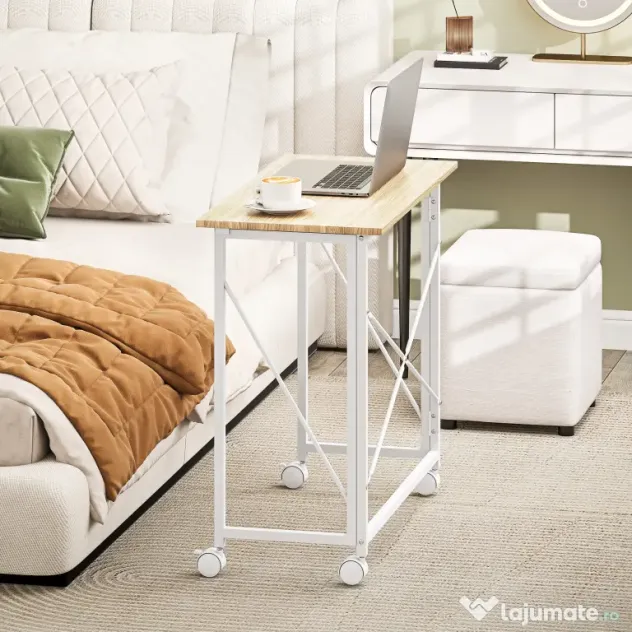 HOMCOM Masă pliabilă de 80 cm pe roți - Ton natural | Aosom Romania