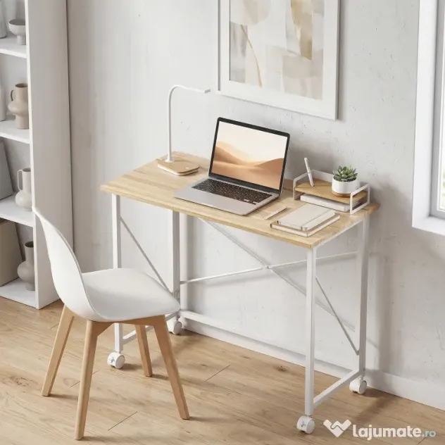 HOMCOM Masă pliabilă de 80 cm pe roți - Ton natural | Aosom Romania