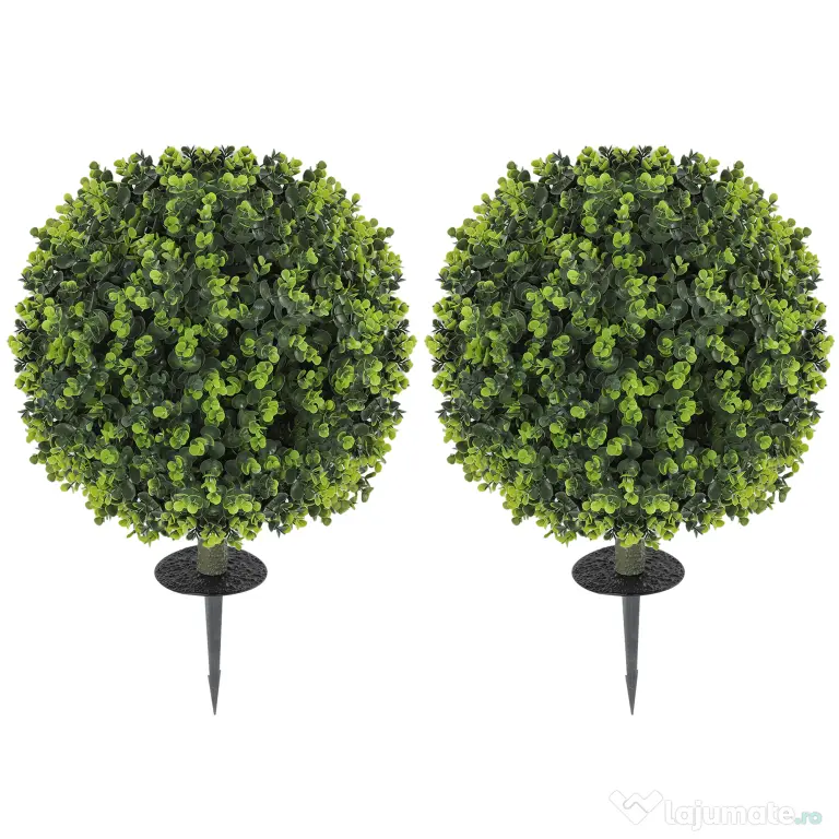 HOMCOM Set 2 Plante Artificiale de Buxus de 40 cm cu Tija Integrată pentru Interior și Exterior, Verde | Aosom Romania