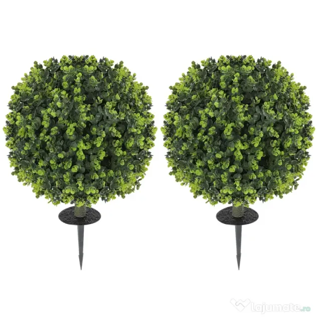 HOMCOM Set 2 Plante Artificiale de Buxus de 40 cm cu Tija Integrată pentru Interior și Exterior, Verde | Aosom Romania