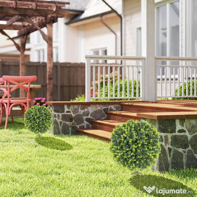 HOMCOM Set 2 Plante Artificiale de Buxus de 40 cm cu Tija Integrată pentru Interior și Exterior, Verde | Aosom Romania