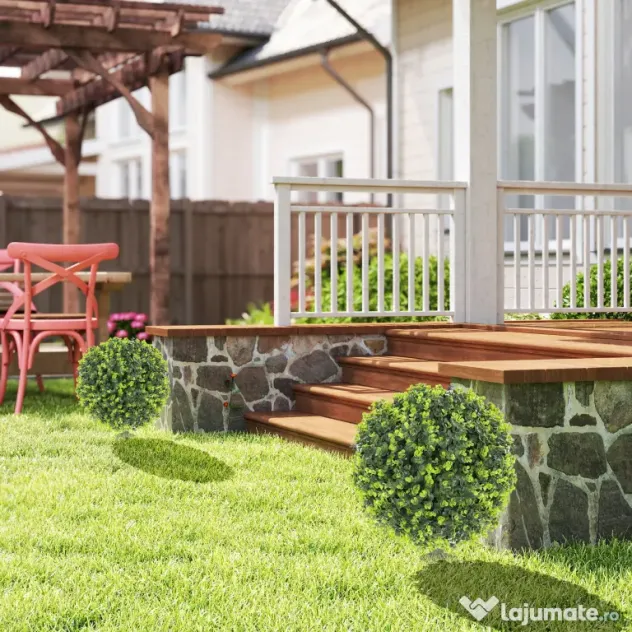 HOMCOM Set 2 Plante Artificiale de Buxus de 40 cm cu Tija Integrată pentru Interior și Exterior, Verde | Aosom Romania