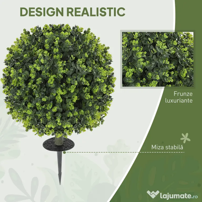 HOMCOM Set 2 Plante Artificiale de Buxus de 40 cm cu Tija Integrată pentru Interior și Exterior, Verde | Aosom Romania