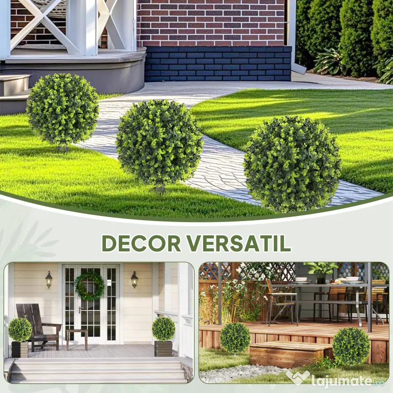 HOMCOM Set 2 Plante Artificiale de Buxus de 40 cm cu Tija Integrată pentru Interior și Exterior, Verde | Aosom Romania