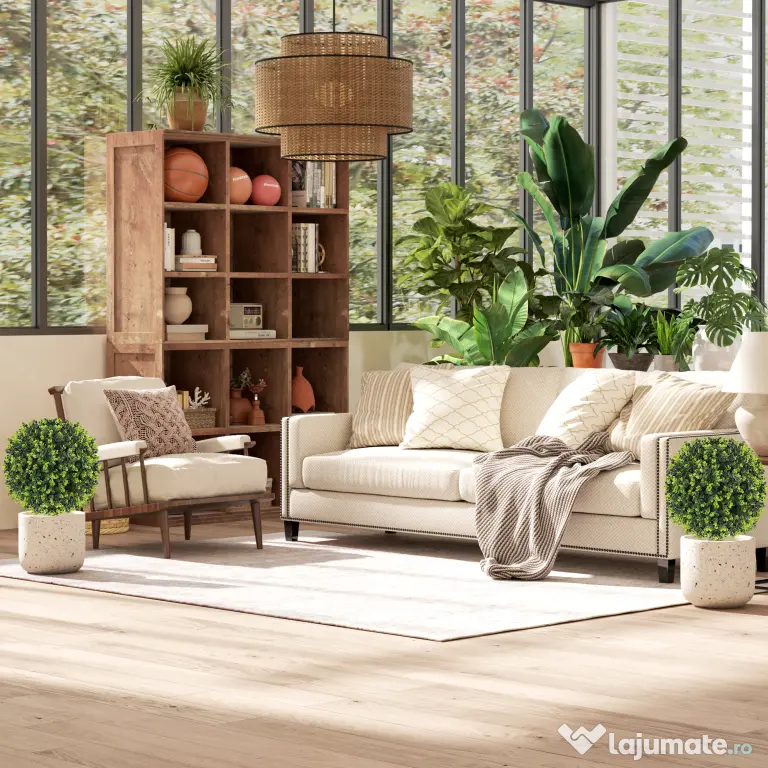 HOMCOM Set 2 Plante Artificiale de Buxus de 40 cm cu Tija Integrată pentru Interior și Exterior, Verde | Aosom Romania