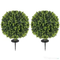 HOMCOM Set 2 Plante Artificiale de Buxus de 40 cm cu Tija Integrată pentru Interior și Exterior, Verde