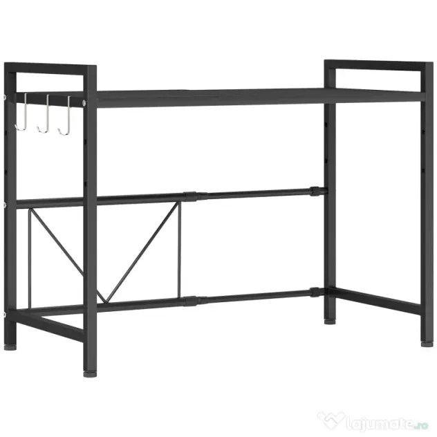 HOMCOM Suport extensibil pentru cuptor cu microunde pe 2 niveluri cu 3 cârlige, din metal, negru | Aosom Romania