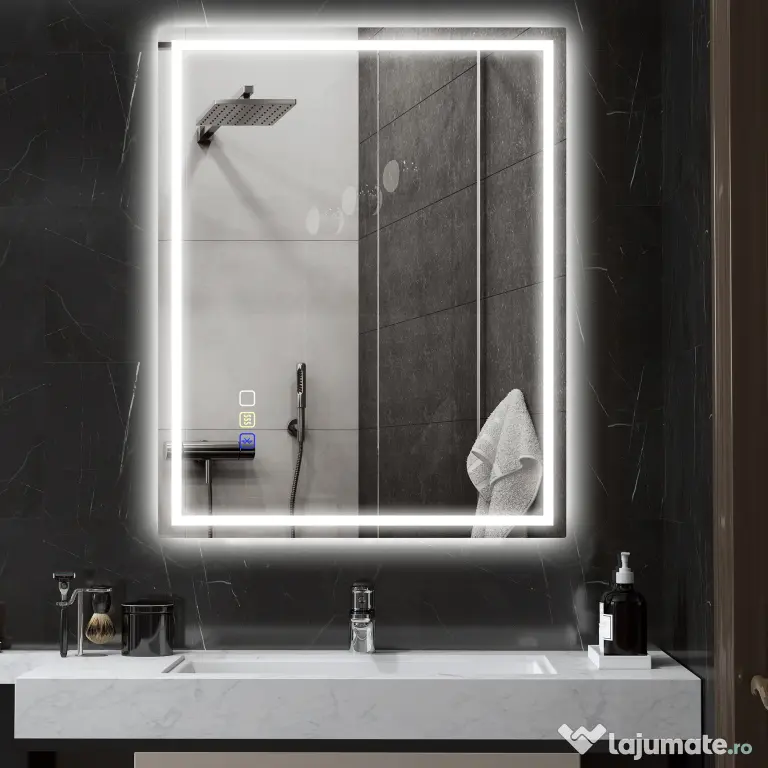 HOMCOM Oglindă Baie Bluetooth LED Antiabur Tactil | Aosom Romania