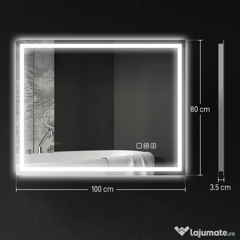 HOMCOM Oglindă Baie Bluetooth LED Antiabur Tactil | Aosom Romania