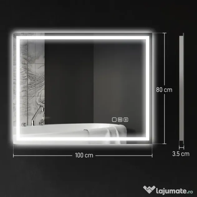 HOMCOM Oglindă Baie Bluetooth LED Antiabur Tactil | Aosom Romania