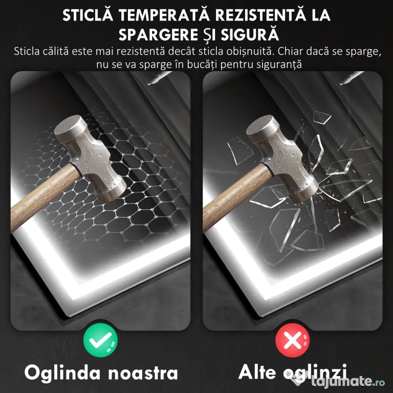 HOMCOM Oglindă Baie Bluetooth LED Antiabur Tactil | Aosom Romania