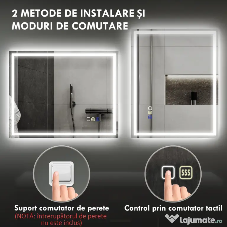 HOMCOM Oglindă Baie Bluetooth LED Antiabur Tactil | Aosom Romania