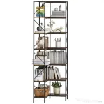 HOMCOM Bibliotecă de Colț Industrială cu 7 Nivele, din Lemn și Oțel, 60x60x198 cm, Maro Rustic