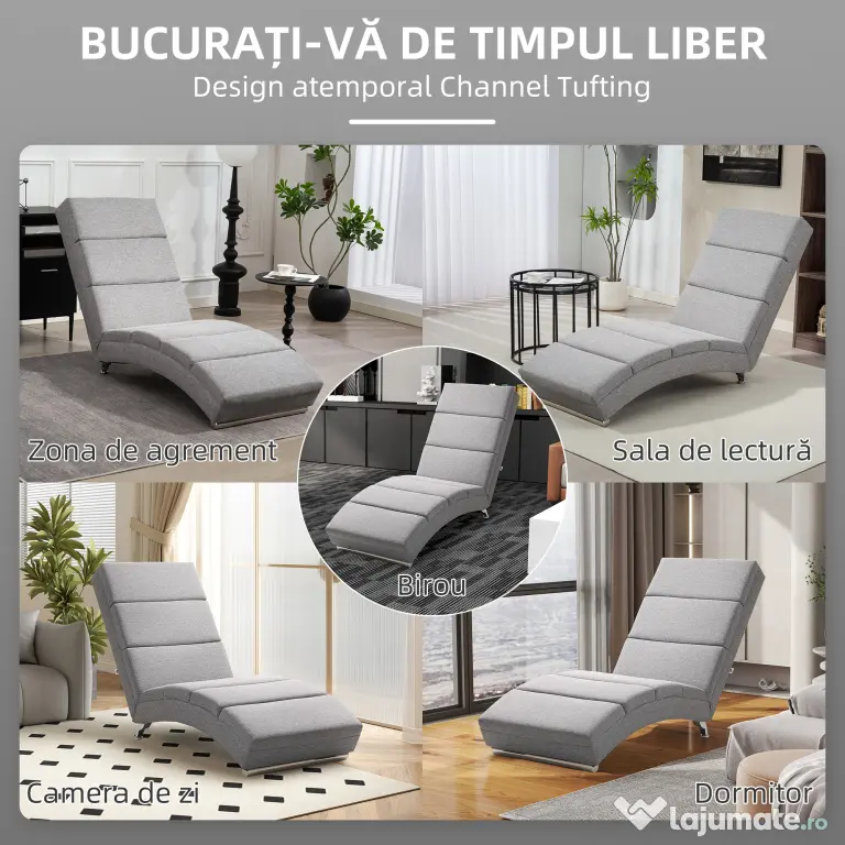 HOMCOM Fotoliu Reclinabil cu Spătar Înalt și Căptușeală Groasă, Gri | Aosom Romania