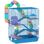 PawHut Cușcă pentru Hamsteri pe 5 Nivele cu Tuburi și Roată din Metal și Plastic Albastru