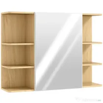 HOMCOM Dulap cu Oglindă pentru Baie cu Dulăpior și 6 Compartimente Deschise 80x20x59cm Lemn | Aosom Romania