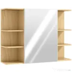 HOMCOM Dulap de Baie cu Oglindă cu 2 Rafturi și 6 Compartimente Deschise, 80x20x59 cm, Lemn
