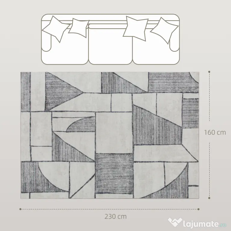 HOMCOM Covor Modern Antiderapant cu Linii Geometrice, din Poliester Multicolor, 230x160x0.7 cm
