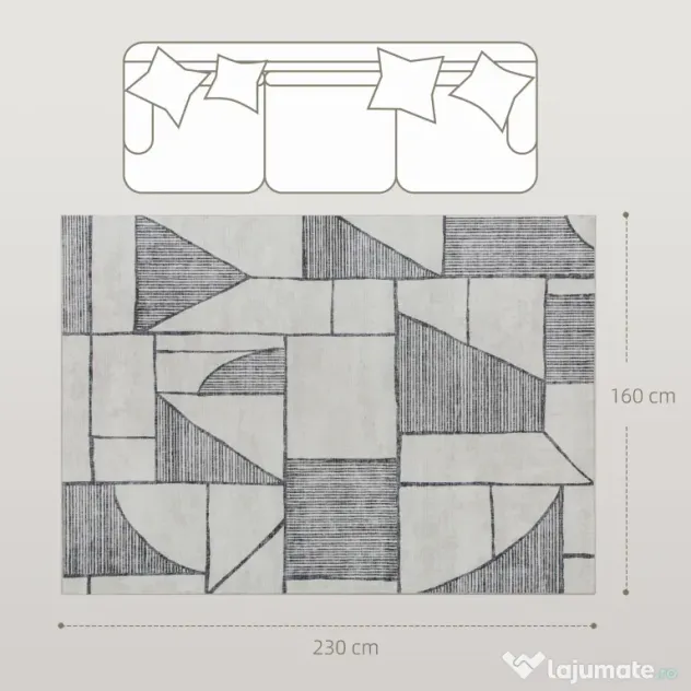HOMCOM Covor Modern Antiderapant cu Linii Geometrice, din Poliester Multicolor, 230x160x0.7 cm