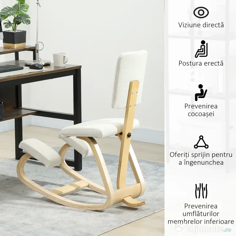 HOMCOM Sedia Inginocchiatoio in Tessuto Effetto Lino e Legno di Betulla Crema | Aosom Romania