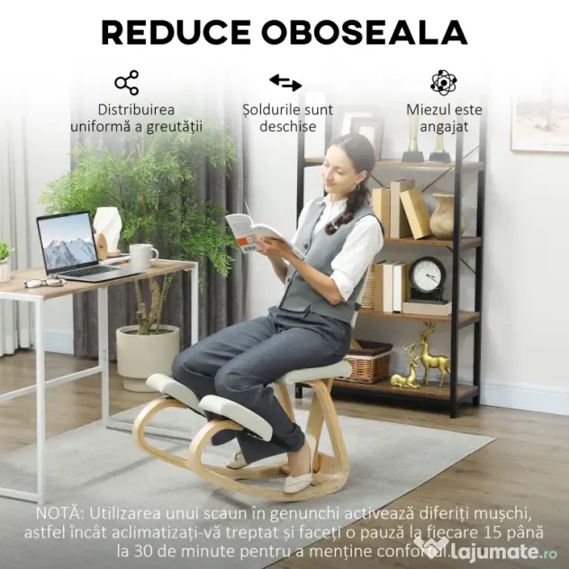 HOMCOM Sedia Inginocchiatoio in Tessuto Effetto Lino e Legno di Betulla Crema | Aosom Romania