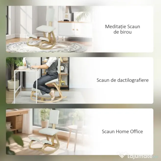 HOMCOM Sedia Inginocchiatoio in Tessuto Effetto Lino e Legno di Betulla Crema | Aosom Romania