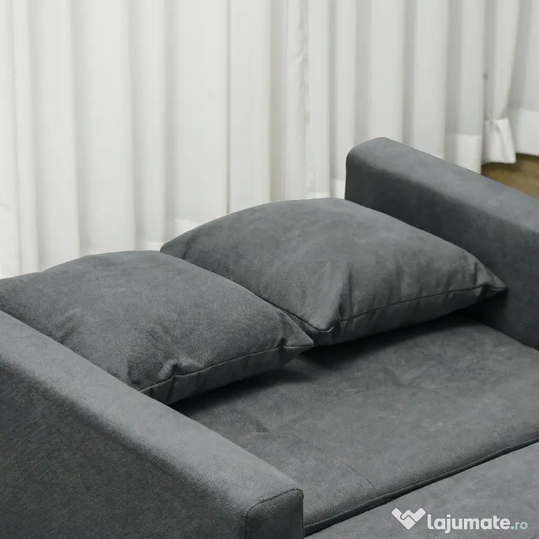 HOMCOM Fotoliu Tip Pat de O Persoană cu 2 Perne și Spațiu de Depozitare, Gri | Aosom Romania