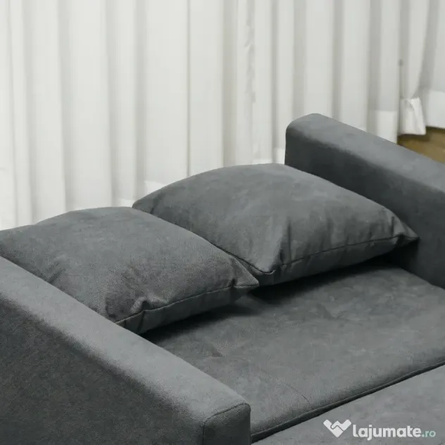HOMCOM Fotoliu Tip Pat de O Persoană cu 2 Perne și Spațiu de Depozitare, Gri | Aosom Romania