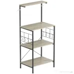 HOMCOM Raft Bucătărie 4 Nivele cu Panouri de Plasă și 8 Cârlige Stil Industrial, 60x42x134.5 cm, Stejar