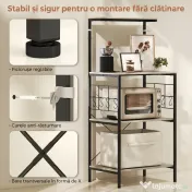 HOMCOM Raft de Bucătărie Stil Industrial cu 4 Nivele și 8 Cârlige Stejar | Aosom Romania 
