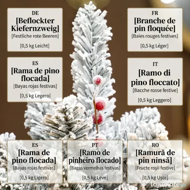 HOMCOM Brad de Crăciun Mic Înalt de 61 cm cu 72 de Ramuri Înzăpezite, Conuri și Boabe Roșii, Verde | Aosom Romania
