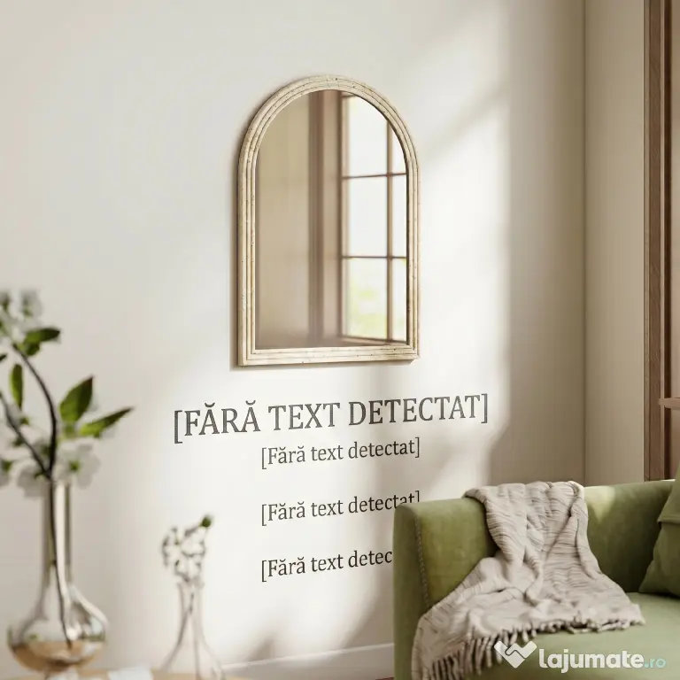 HOMCOM Oglindă de Perete în Arc cu Margine Canelată și Cârlige, Oglindă Modernă din Sticlă și Polistiren, 50x2x70 cm, Bej | Aosom Romania