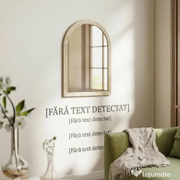 HOMCOM Oglindă de Perete în Arc cu Margine Canelată și Cârlige, Oglindă Modernă din Sticlă și Polistiren, 50x2x70 cm, Bej | Aosom Romania