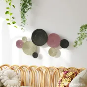 HOMCOM Artă Murală cu 8 Discuri 3D și Accesorii de Montare Incluse, Decorații Metalice de Perete, 110x7x58 cm, Bronz, Portocaliu și Galben | Aosom Romania 