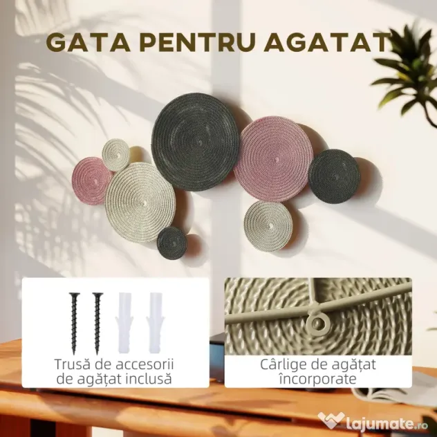 HOMCOM Artă Murală cu 8 Discuri 3D și Accesorii de Montare Incluse, Decorații Metalice de Perete, 110x7x58 cm, Bronz, Portocaliu și Galben | Aosom Romania