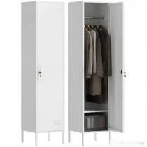 HOMCOM Dulap Metalic Slim cu Ușă Blocabilă și Suport pentru Etichete, Dulap Multi-Funcțional cu Bară pentru Haine, Rafturi, pentru Casă sau Birou, 40x40x179 cm, Alb | Aosom Romania