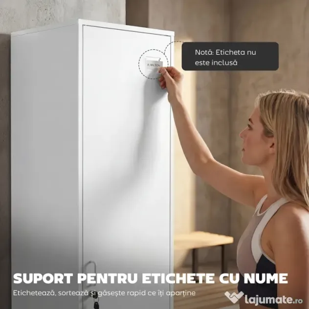 HOMCOM Dulap Metalic Slim cu Ușă Blocabilă și Suport pentru Etichete, Dulap Multi-Funcțional cu Bară pentru Haine, Rafturi, pentru Casă sau Birou, 40x40x179 cm, Alb | Aosom Romania