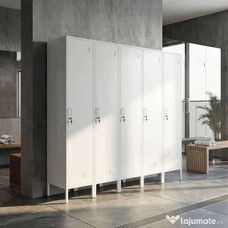 HOMCOM Dulap Metalic Slim cu Ușă Blocabilă și Suport pentru Etichete, Dulap Multi-Funcțional cu Bară pentru Haine, Rafturi, pentru Casă sau Birou, 40x40x179 cm, Alb | Aosom Romania