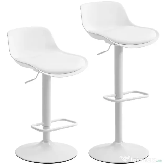 HOMCOM Set de 2 Scaune de Bar Rotative cu Spătar și Înălțime Reglabilă Alb | Aosom Romania