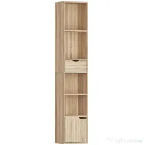HOMCOM Raft Bibliotecă cu 4 Nivele Deschise, cu Dulap și Sertar, 30x24x158 cm, Lemn Natural | Aosom Romania