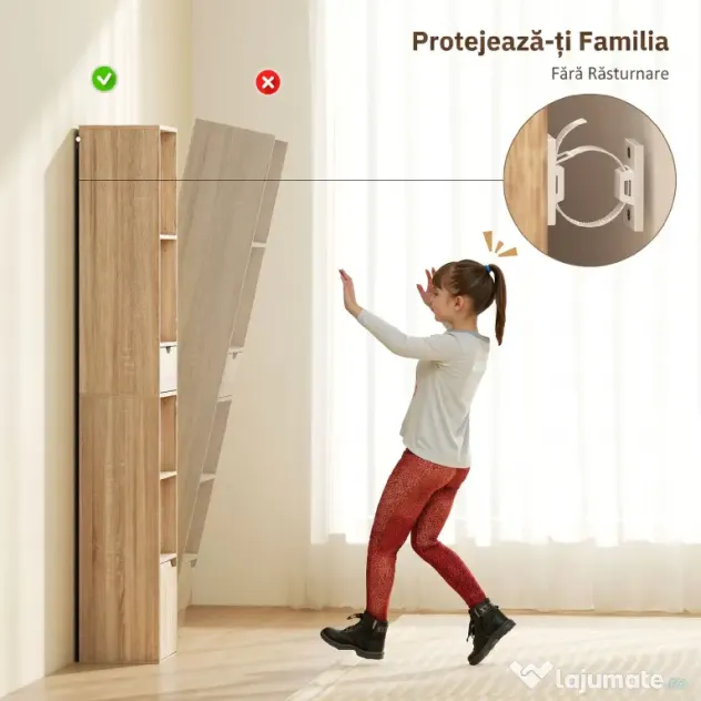 HOMCOM Raft Bibliotecă cu 4 Nivele Deschise, cu Dulap și Sertar, 30x24x158 cm, Lemn Natural | Aosom Romania