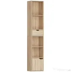 HOMCOM Raft Bibliotecă cu 4 Nivele Deschise, cu Dulap și Sertar, 30x24x158 cm, Lemn Natural
