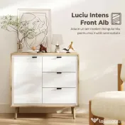 HOMCOM Credență de bucătărie cu 3 sertare și dulap Alb lucios și stejar | Aosom Romania 