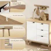 HOMCOM Credență de bucătărie cu 3 sertare și dulap Alb lucios și stejar | Aosom Romania 