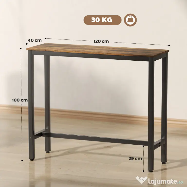 HOMCOM Masă Bar Rectangulară Înaltă, Masă de Bucătărie Înalta cu Structură din Oțel, Negru | Aosom Romania