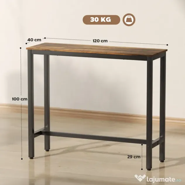 HOMCOM Masă Bar Rectangulară Înaltă, Masă de Bucătărie Înalta cu Structură din Oțel, Negru | Aosom Romania