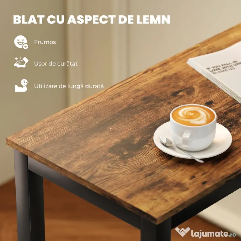 HOMCOM Masă Bar Rectangulară Înaltă, Masă de Bucătărie Înalta cu Structură din Oțel, Negru | Aosom Romania