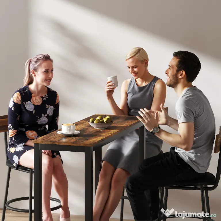 HOMCOM Masă Bar Rectangulară Înaltă, Masă de Bucătărie Înalta cu Structură din Oțel, Negru | Aosom Romania